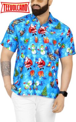 Funky Hawaiian Christmas Santa Claus Casual Shirts Blue