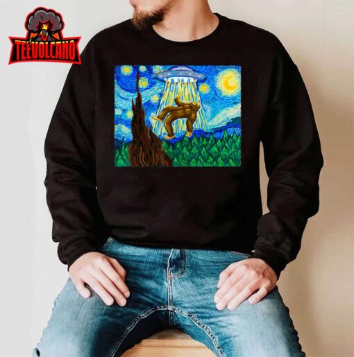 Funny Bigfoot, Bigfoot Alien, Funny Starry Night T-Shirt