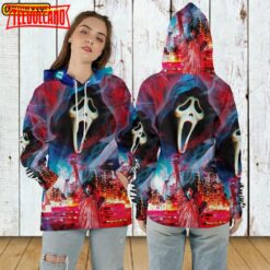 Funny Ghost Face Sky Light 3D Hoodies, Scary Movie Full Printed Pullover Hoodie