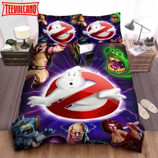 Ghostbusters Logo And Ghosts In 3d Cartoon Art Bed Sheets Duvet Cover Bedding Sets