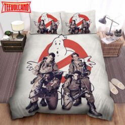 Ghostbusters Main Characters Photograph In Film Logo Background Duvet Cover Bedding Set