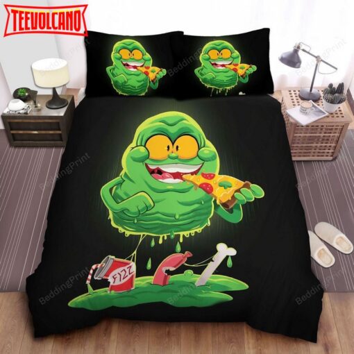 Ghostbusters Slimer Ghost Eating Pizza Bed Sheets Spread Duvet Cover Bedding Set