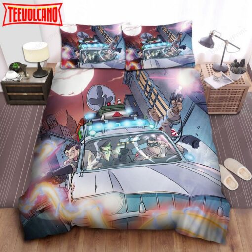 Ghostbusters Team Inside Ectomobile Animated Art Bed Sheets Duvet Cover Bedding Set