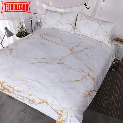 Gold And White Marble Bed Sheets Duvet Cover Bedding Sets