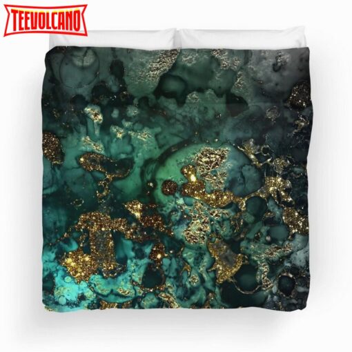 Gold Indigo Malachite Marble Duvet Cover Bedding Set