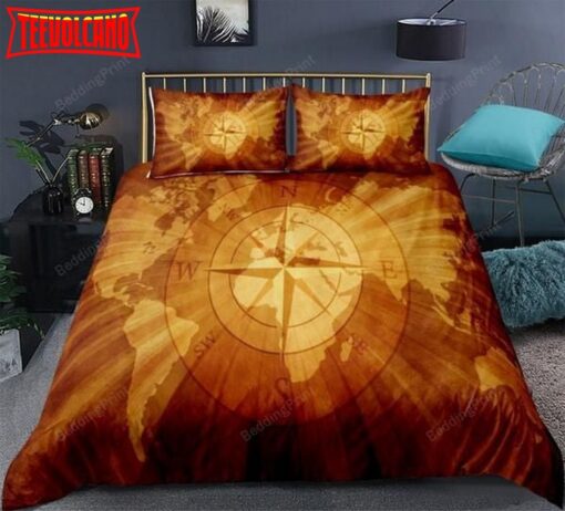 Gold World Map Compass Bed Sheets Duvet Cover Bedding Sets