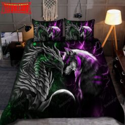 Green And Purple Dragon And Wolf Bed Sheets Spread Duvet Cover Bedding Sets