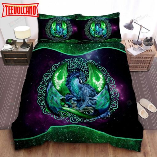 Green Galaxy Dragon Art Bed Sheets Spread Duvet Cover Bedding Sets