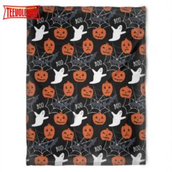 Halloween Cute Ghost With Pumkins Sherpa Blanket Halloween Adult Blanket