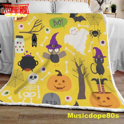 Halloween Elements Funny Halloween Sofa Fleece Throw Blanket