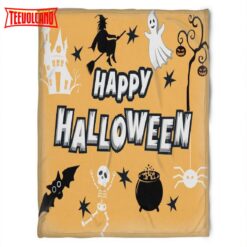 Halloween Happy Halloween With Witch Sherpa Blanket Halloween Adult Blanket