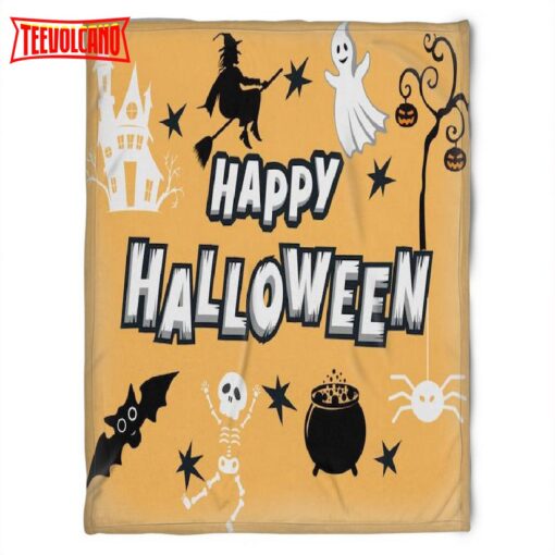 Halloween Happy Halloween With Witch Sherpa Blanket Halloween Adult Blanket