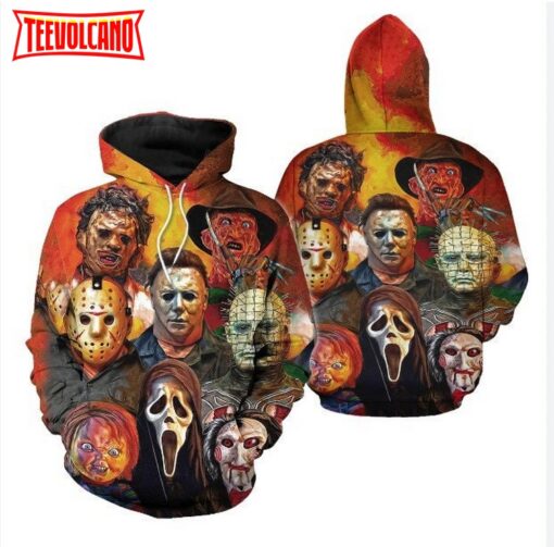 Halloween Horror Character 3D Hoodie All Over Print, Horror Movie Shirt Halloween Pullover Hoodie