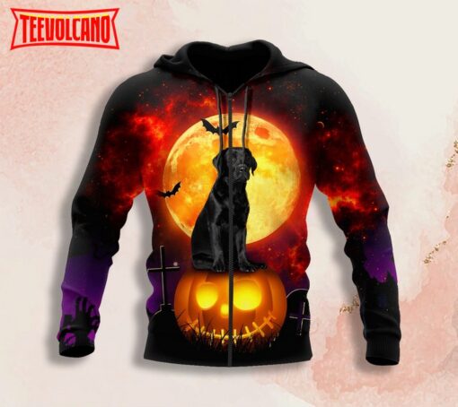 Halloween Labrador 3D Hoodie, Funny Black Dog Pumpkin 3D Pullover Hoodie