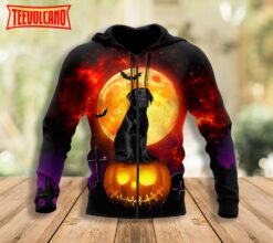 Halloween Labrador 3D Hoodie, Funny Black Dog Pumpkin 3D Pullover Hoodie