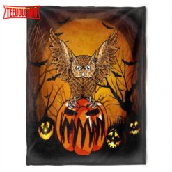 Halloween Owl Pumpkin Lantern Sherpa Blanket Halloween Adult Blanket