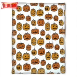 Halloween Pumkins Orange White Sherpa Blanket Halloween Adult Blanket