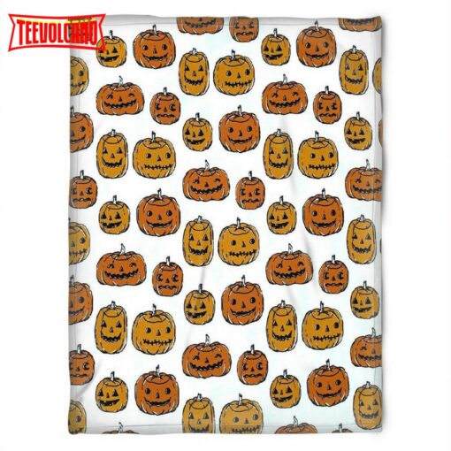 Halloween Pumkins Orange White Sherpa Blanket Halloween Adult Blanket