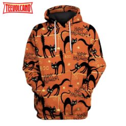 Halloween Pumpkin Black Cat All Over Print Hoodie 3D