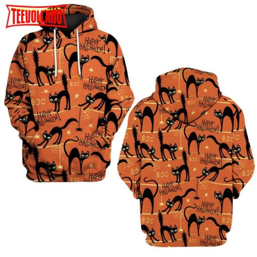 Halloween Pumpkin Black Cat All Over Print Hoodie 3D