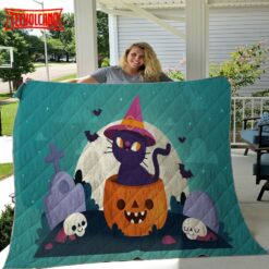 Halloween Pumpkin Black Cat Sherpa Blanket – Pumpkin Throw Blanket