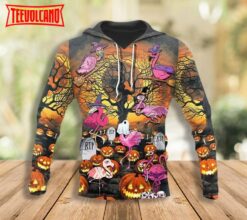 Halloween Pumpkin Scary Flamingo 3D Pullover Printed Hoodie