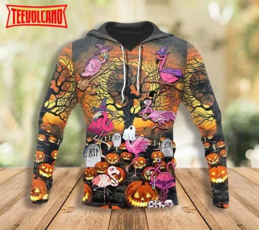 Halloween Pumpkin Scary Flamingo 3D Pullover Printed Hoodie