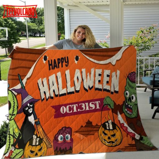 Halloween Pumpkin Sherpa Blanket – Happy Halloween Oct 3st Throw Blanket