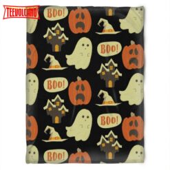 Halloween Sad Pumkins And Ghost Sherpa Blanket Halloween Adult Blanket