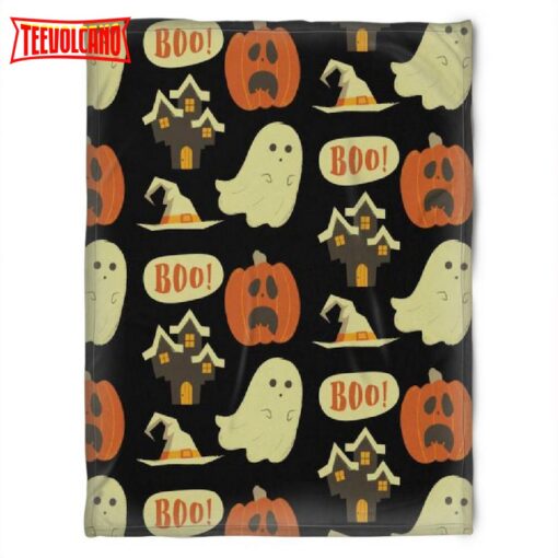 Halloween Sad Pumkins And Ghost Sherpa Blanket Halloween Adult Blanket