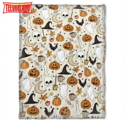 Halloween Spirit With Pumkins Sherpa Blanket Halloween Adult Blanket, Halloween Gift