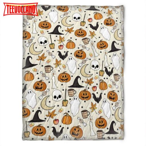 Halloween Spirit With Pumkins Sherpa Blanket Halloween Adult Blanket, Halloween Gift