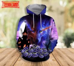 Halloween Wolf 3D Hoodie, Wolf and Pumpkin Halloween Hoodie For Fan