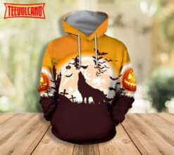 Halloween Wolf 3D Hoodie, Wolf Pumpkin Halloween Hoodie Trending