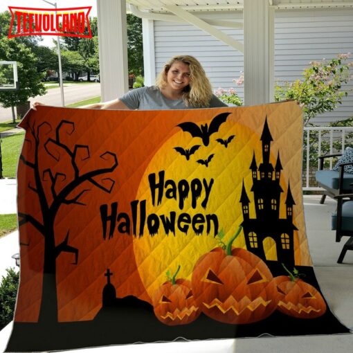 Happy Halloween Sherpa Blanket – Halloween Throw – Pumpkin Sherpa Throw