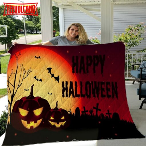 Happy Halloween Sherpa Blanket – Pumpkin Throw Blanket – Halloween Gift