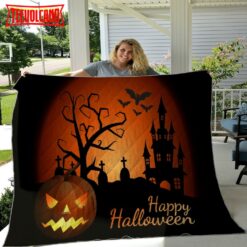 Happy Halloween Sherpa Throw – Pumpkin Throw Halloween Blanket – Halloween Gift