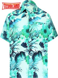 Hawaii shirt Button Down Short Sleeve Beach Shirt Men Aloha Pocket Blue