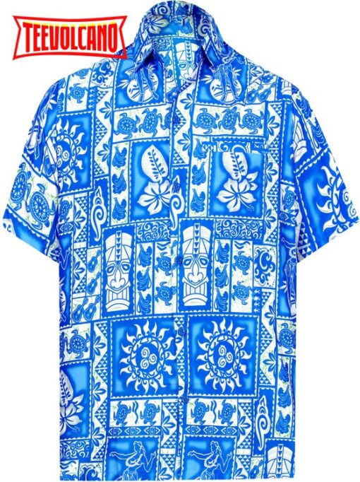 Hawaii shirt Button Down Short Sleeve Beach Shirt Pocket shirt Blue