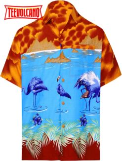 Hawaii shirt Casual Button Down Short Sleeve Beach Shirt Men Aloha Pocket Blood Red