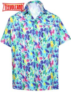 Hawaii shirt Casual Button Down Short Sleeve Beach Shirt Men Aloha Pocket shirt Blue