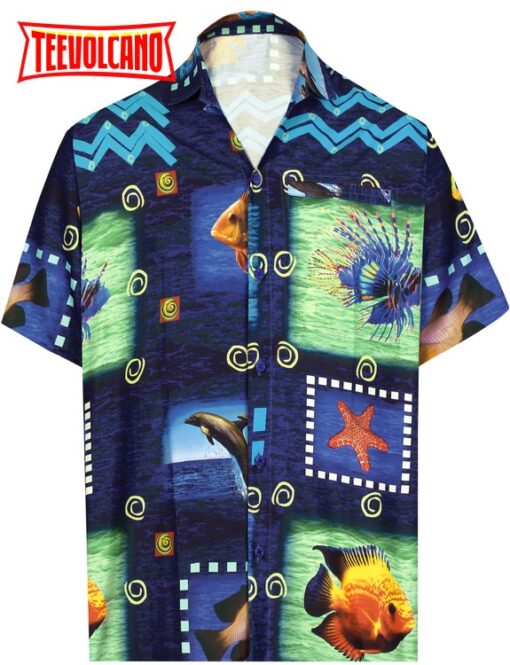 Hawaii shirt Casual Button Down Short Sleeve Beach Shirt Pocket Blue