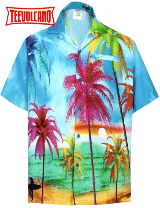 Hawaii summer shirt Casual Button Down Short Sleeve Beach Shirt Aloha Pocket shirt Blue