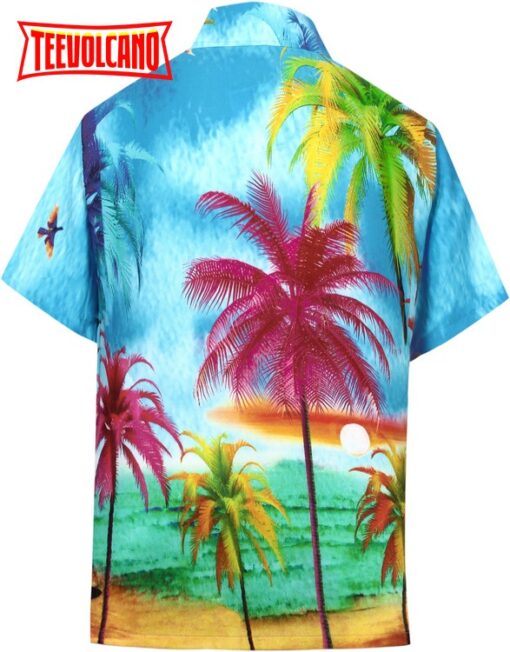 Hawaii summer shirt Casual Button Down Short Sleeve Beach Shirt Aloha Pocket shirt Blue