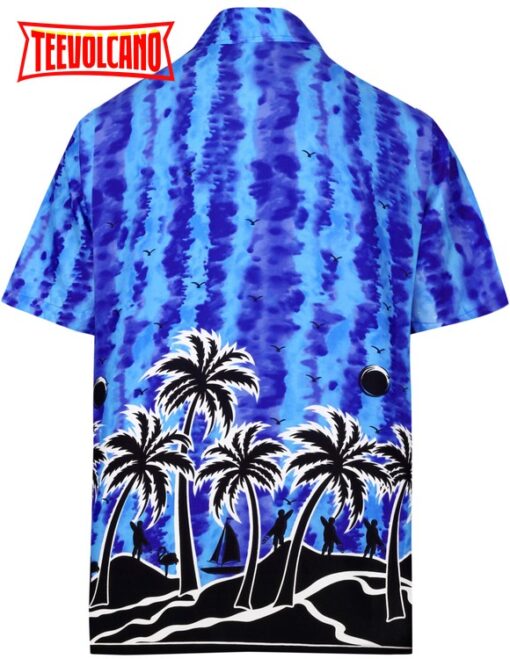 Hawaii summer shirt Casual Button Down Short Sleeve Beach Shirt Men Aloha Pocket shirt Blue