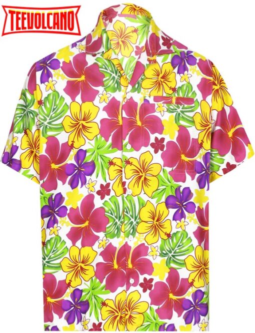 Hawaiian Blossom Patio Short Sleeve Shirts Beach Button Down Aloha Tropical Shirts Pink