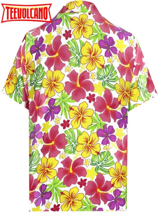 Hawaiian Blossom Patio Short Sleeve Shirts Beach Button Down Aloha Tropical Shirts Pink