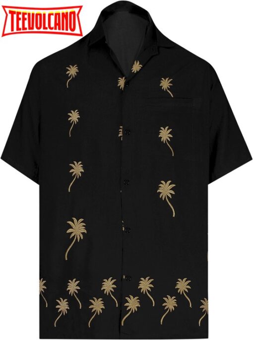 Hawaiian casual Aloha Button Down Short Sleeve shirt Halloween Black