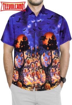 Hawaiian Scary Halloween Party Costume Pumpkin Witch Shirt Royal Blue