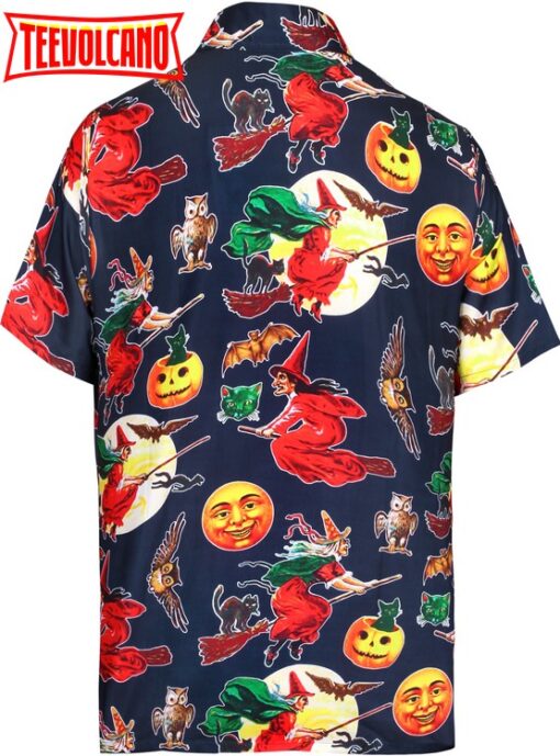 Hawaiian Scary Halloween Party Costume Pumpkin Witch Shirt Royal Navy Blue